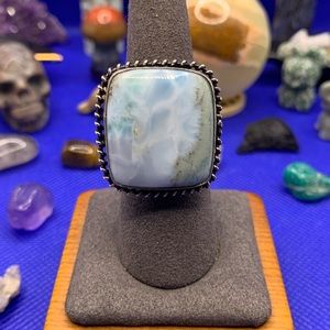 Comfort Curl ADJUSTABLE Big Square Larimar Ring! .925 Sterling Silver Overlay!